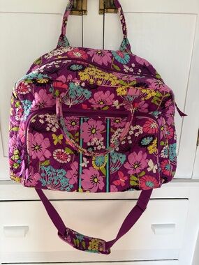 Vera Bradley Magenta Floral Quilted Travel Tote with Shoulder Strap